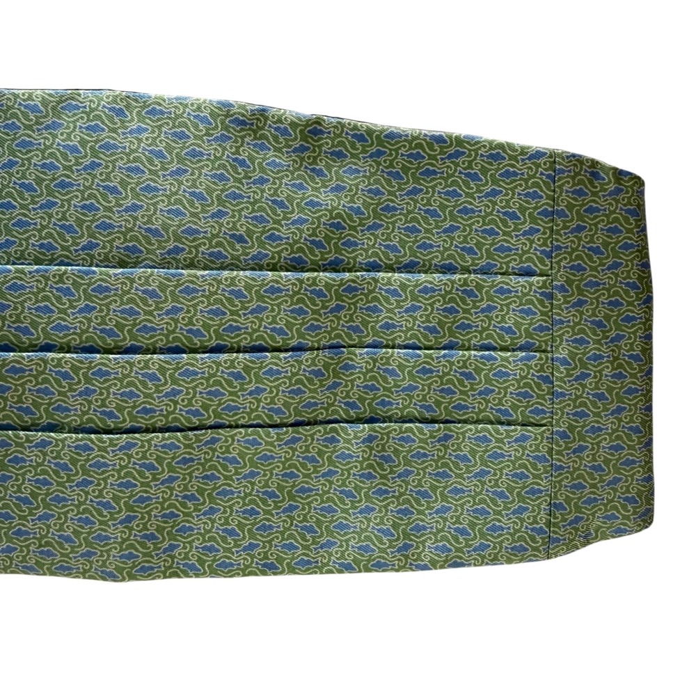 Vineyard Vines Mens Silk Cummerbund Green Blue Fish Nautical Formal Accessory